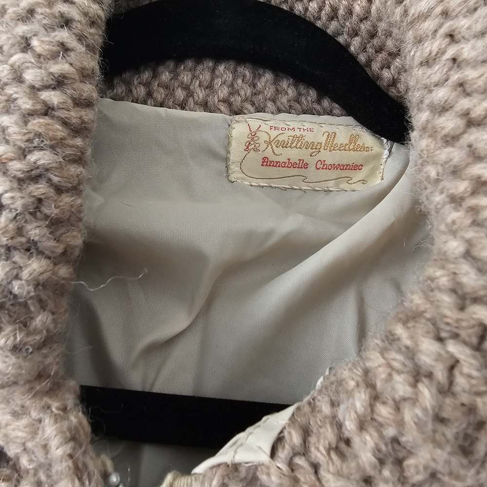 Vintage 1950s 1960s Mens Women's Tan Sweater Chowican Mary Maxim Wool Jacket #88 - Picture 8 of 9